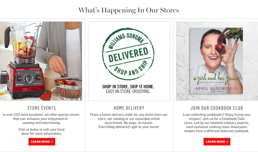Shop in store, ship it home. Easy in-store ordering. Store Events. Cookbook club Shop in store, ship it home. Easy in-store ordering. Store Events. Cookbook club