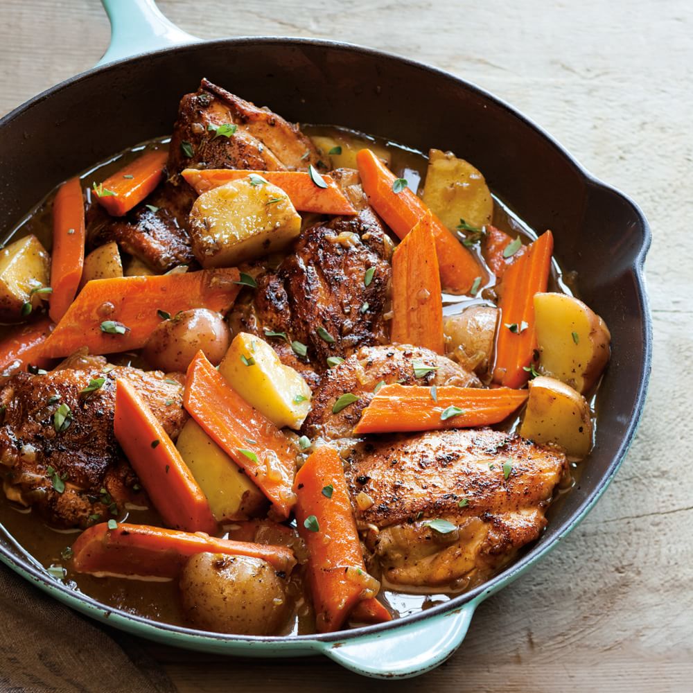 Braised Chicken Thighs With Carrots, Potatoes And Thyme | Williams-Sonoma