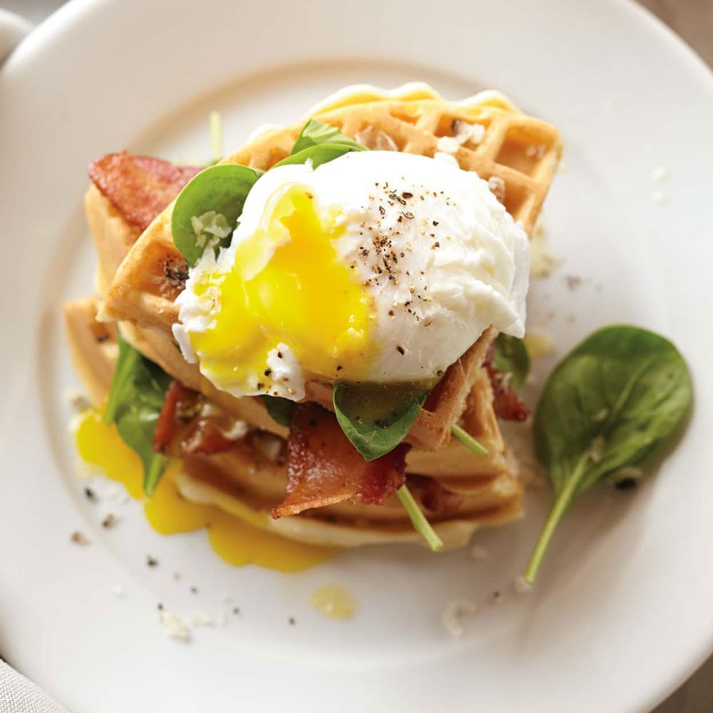 Waffles with Poached Eggs, Bacon and Spinach WilliamsSonoma