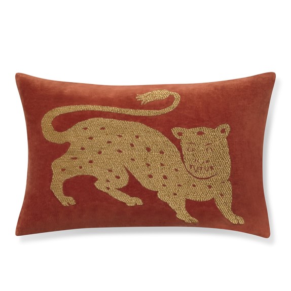 Tibetan Tiger Velvet Lumbar Pillow Cover, Rust/Gold Williams Sonoma