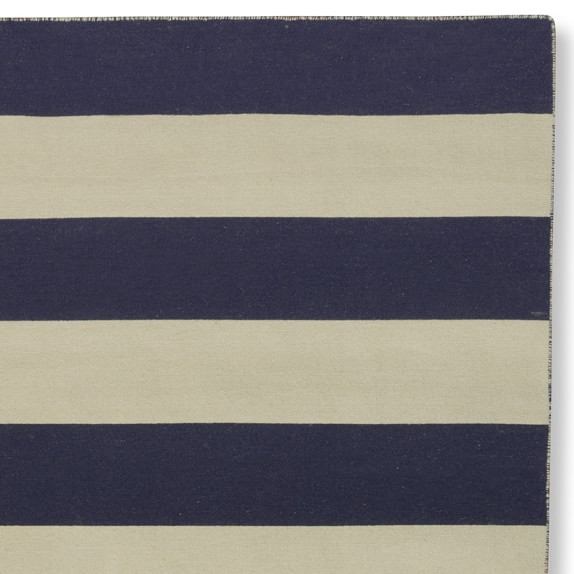 Wide Stripe Dhurrie Rug, Evening Blue Williams Sonoma