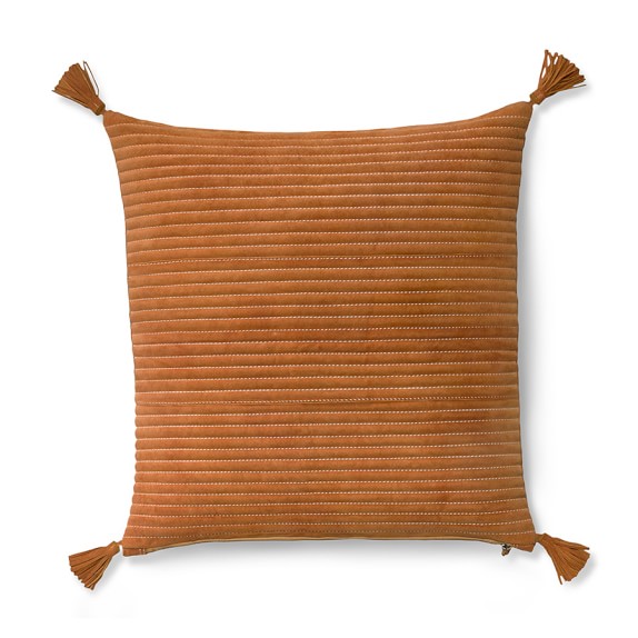 Suede Quilted Pillow Cover with Tassels, Tangerine Williams Sonoma