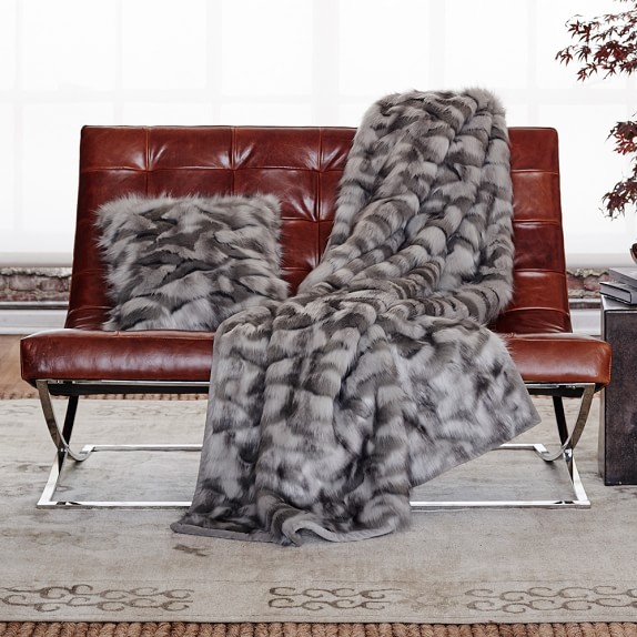 Faux Fur Throw, Gray Fox Williams Sonoma