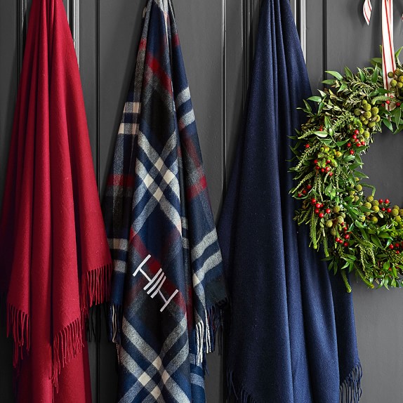 Plaid Cashmere Throw, Navy Williams Sonoma