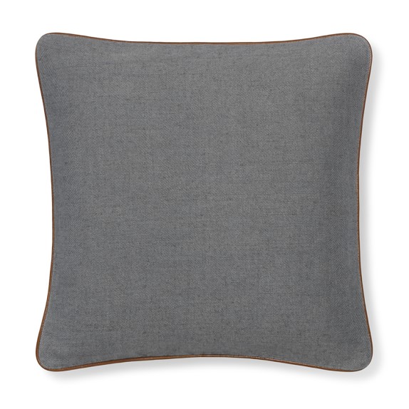 Twill Cotton Pillow Cover with Leather Piping, Gray Williams Sonoma