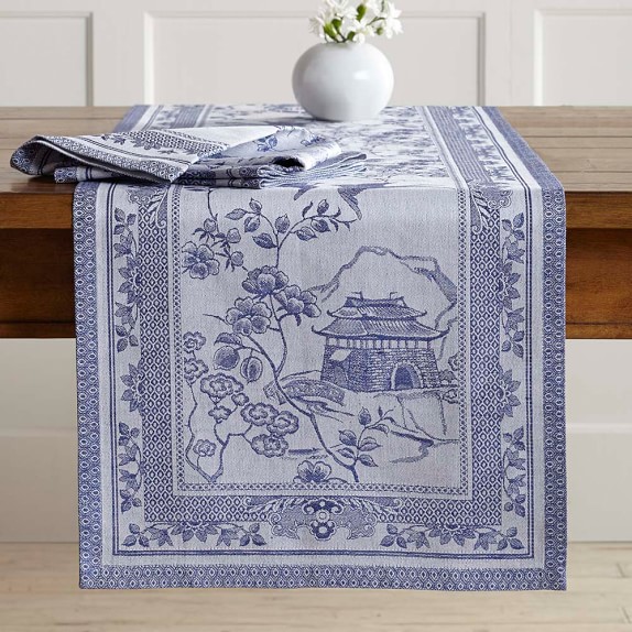 Blue Willow Jacquard Table Runner Williams Sonoma