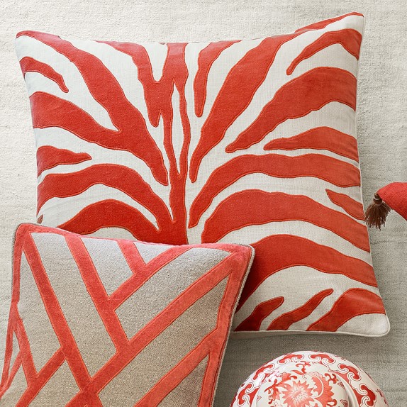 Velvet Applique Zebra Pillow Cover, Coral Williams Sonoma