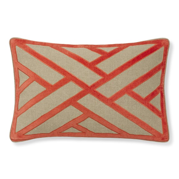 Line Pattern Velvet Applique Lumbar Pillow Cover, Coral Williams Sonoma