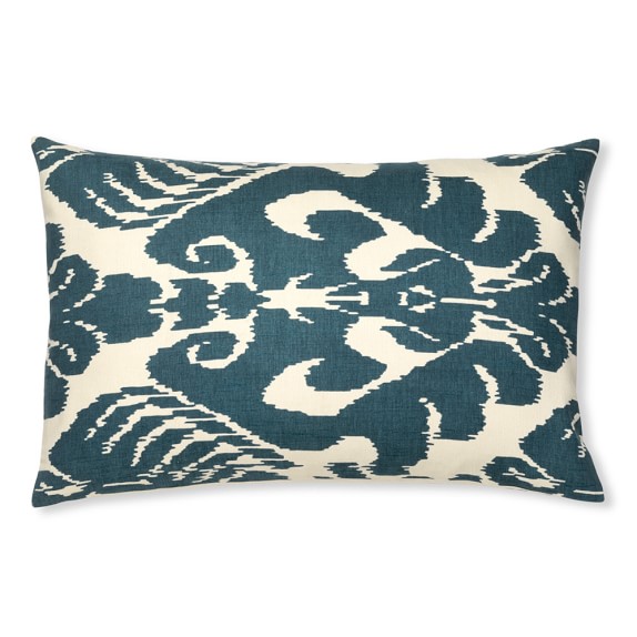 Silk Ikat Medallion Lumbar Pillow Cover, Teal Williams Sonoma