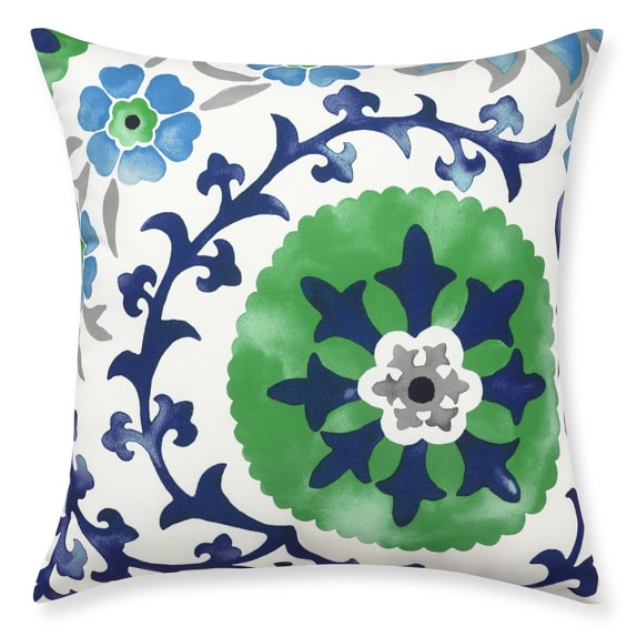 Outdoor Printed Suzani Pillow, Emerald Williams Sonoma