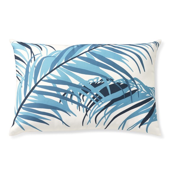 Outdoor Printed Tropical Palm Lumbar Pillow, Sky Blue Williams Sonoma