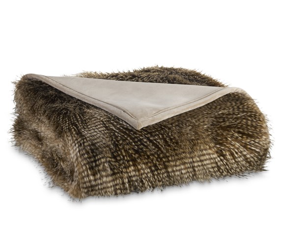 Williams-Sonoma Faux Fur Blanket, Brown Owl Feather | Williams-Sonoma